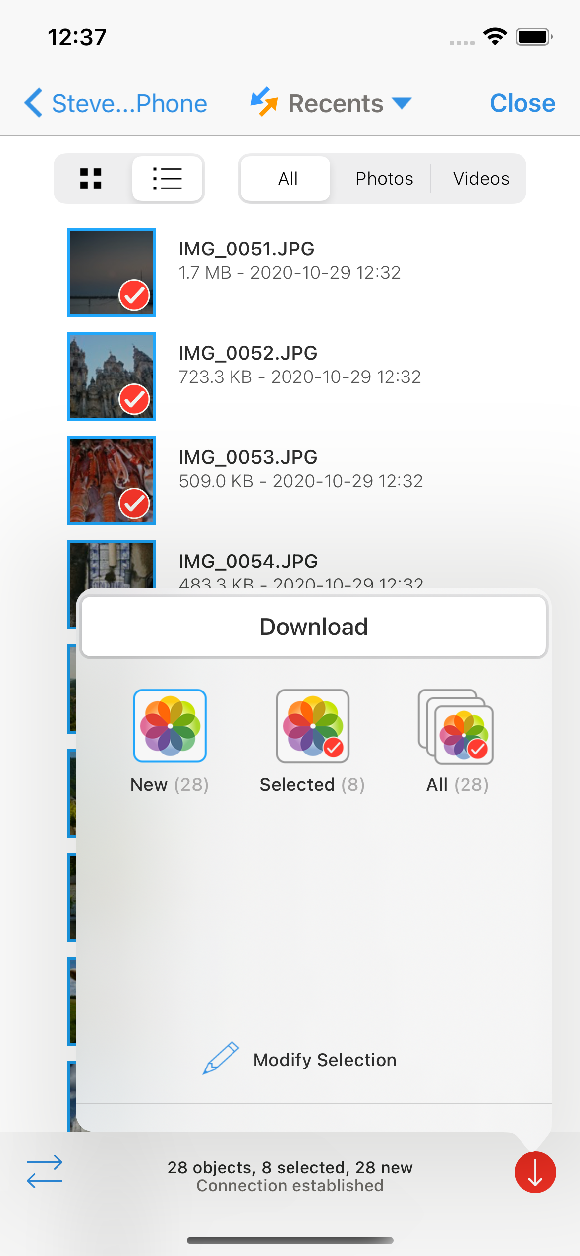 Options for downloading photos