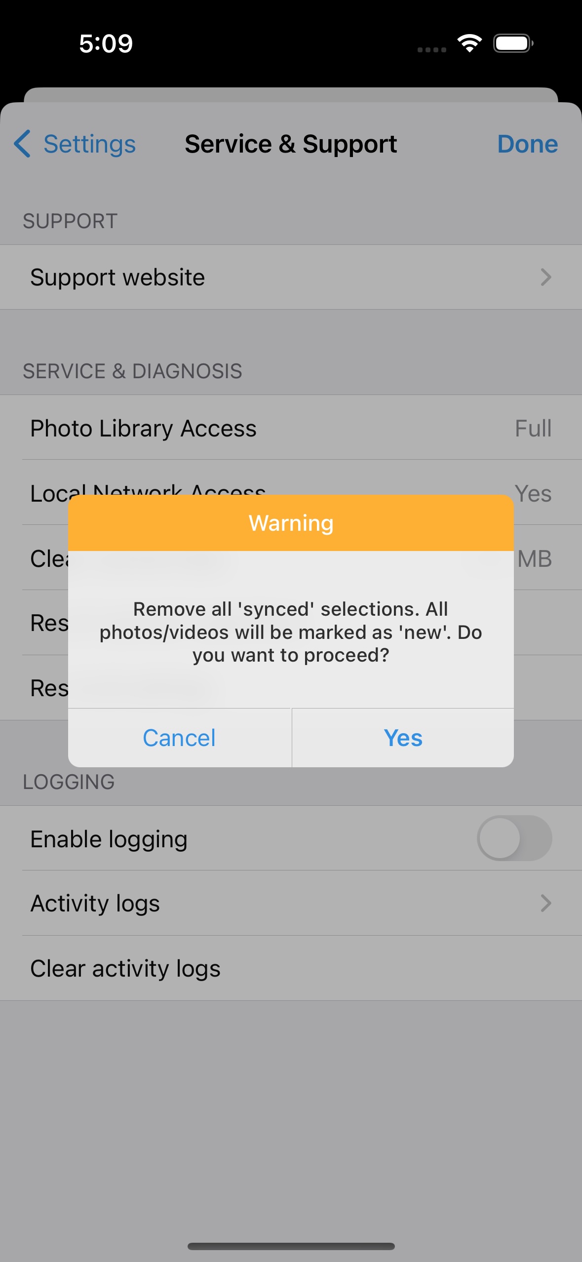 Confirm to reset the 'synced' selections