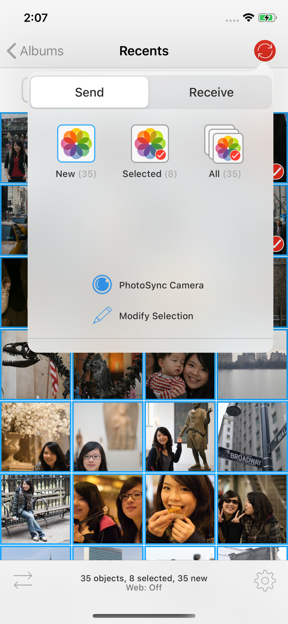 Send options in PhotoSync