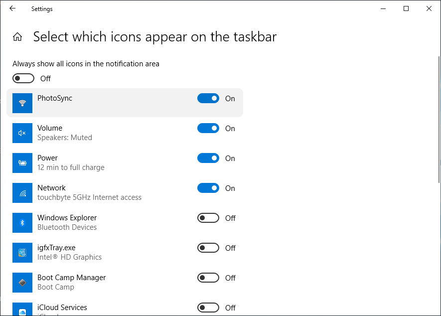 Show PhotoSync icon in the taskbar