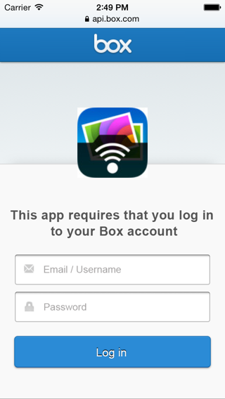 Box authentication website - Login