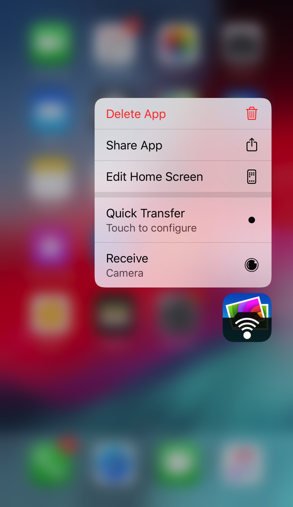 App menu on the home screen