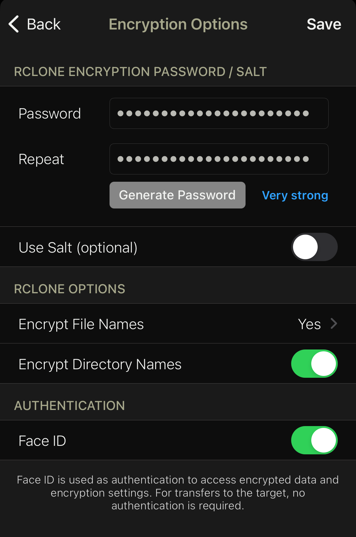 Rclone encryption options