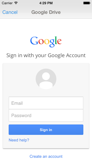 Google Drive authentication website - Login