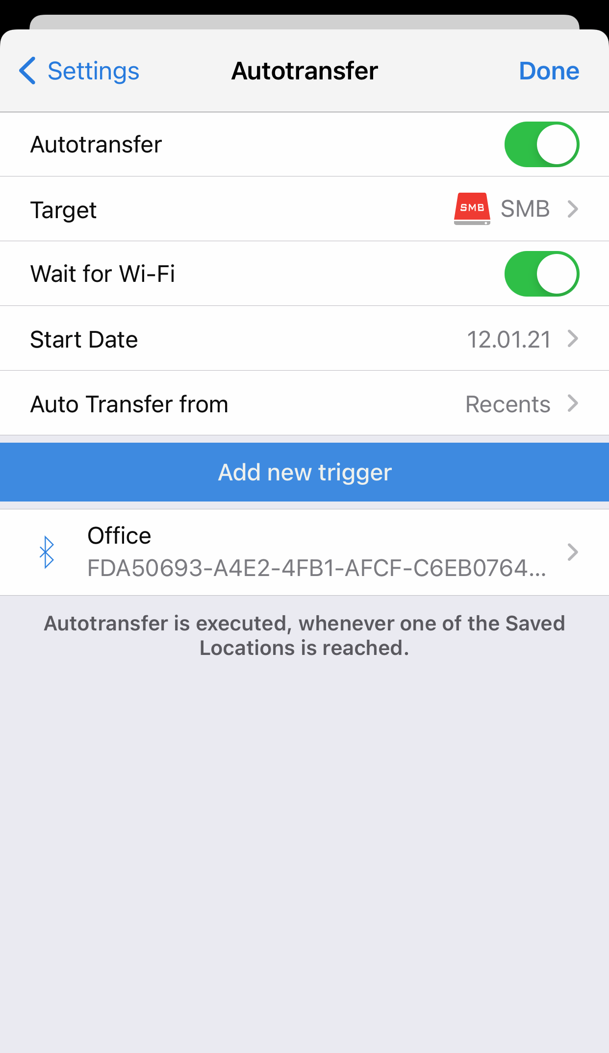 Accepted iBeacon as a trigger for the autotransfer