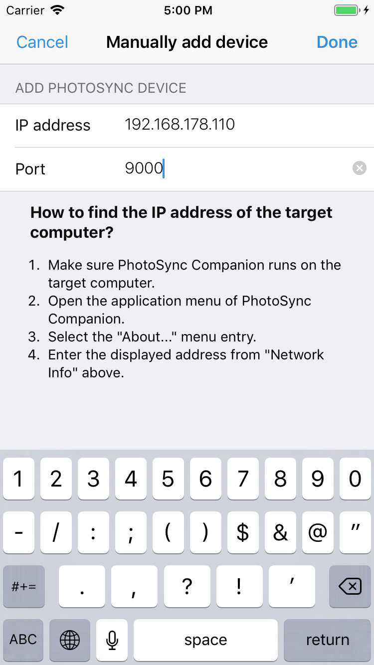 Enter computer address on an iPhone