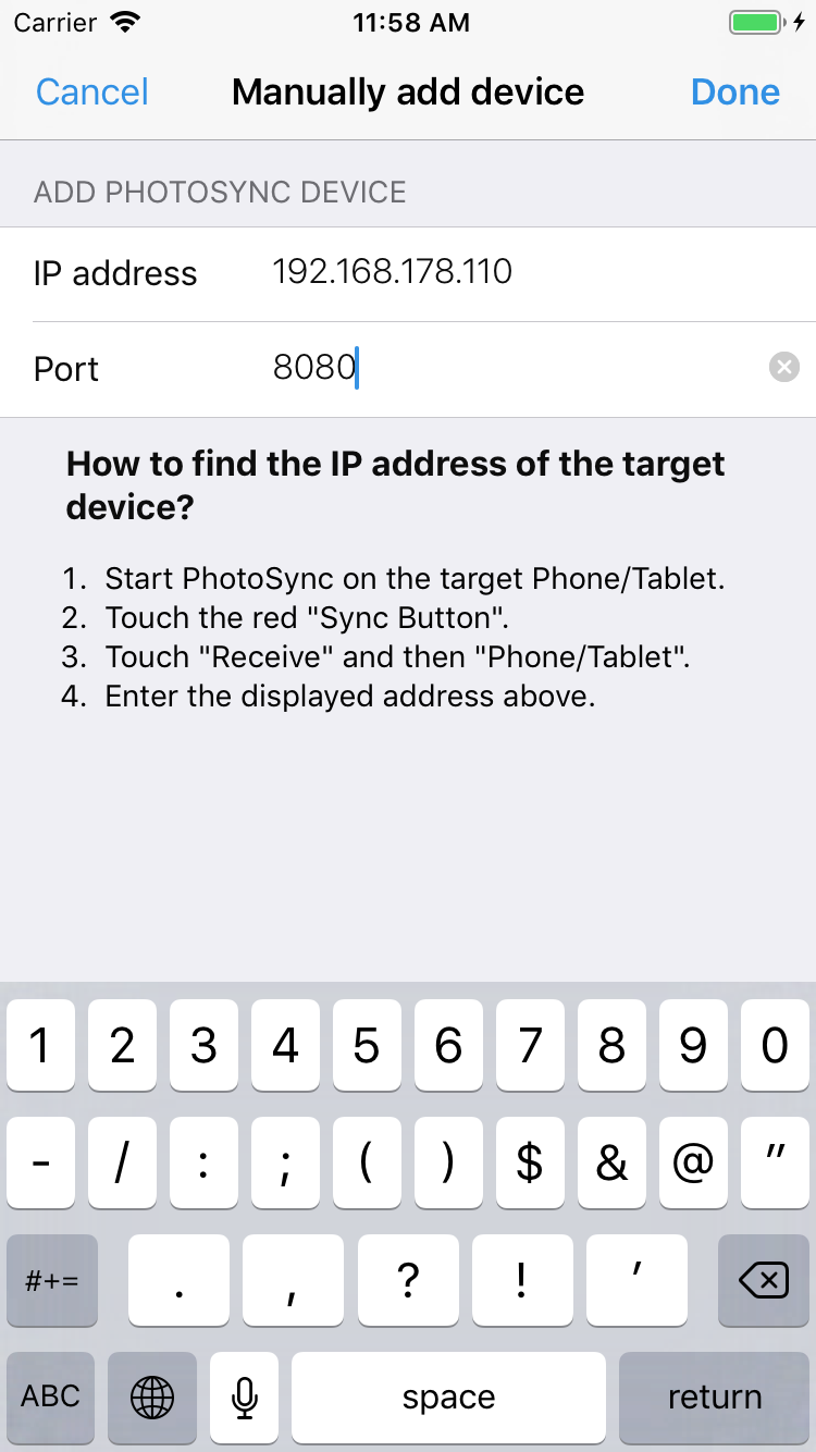 Enter device address on an iPhone